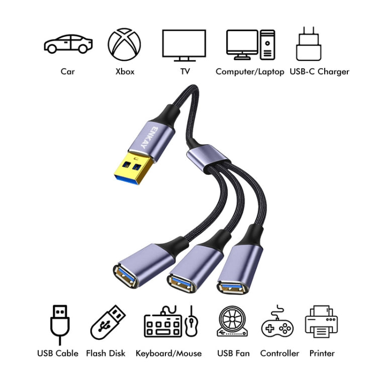ENKAY ENK-CB172 USB 2.0 to 3 USB 2.0 OTG Splitter Y Cable Extension Cord, Length:1.2m - USB Cable by ENKAY | Online Shopping South Africa | PMC TechLife | Buy Now Pay Later Mobicred