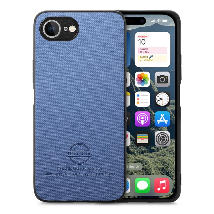 For iPhone 16e Twill Fabric Leather Skin Back Phone Case(Blue) - iPhone 16e Cases by PMC TechLife | Online Shopping South Africa | PMC TechLife | Buy Now Pay Later Mobicred