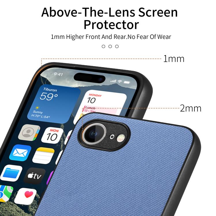 For iPhone 16e Twill Fabric Leather Skin Back Phone Case(Blue) - iPhone 16e Cases by PMC TechLife | Online Shopping South Africa | PMC TechLife | Buy Now Pay Later Mobicred