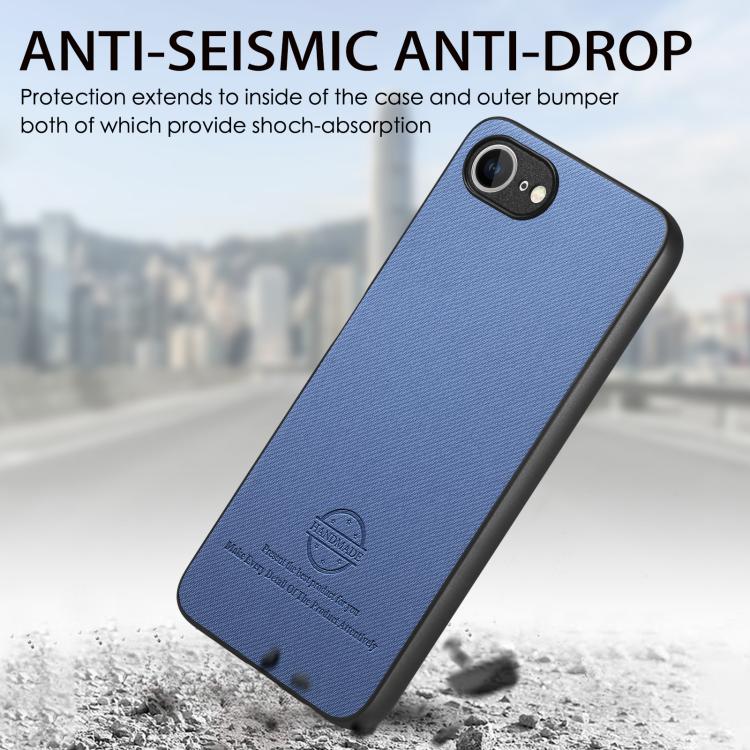 For iPhone 16e Twill Fabric Leather Skin Back Phone Case(Blue) - iPhone 16e Cases by PMC TechLife | Online Shopping South Africa | PMC TechLife | Buy Now Pay Later Mobicred