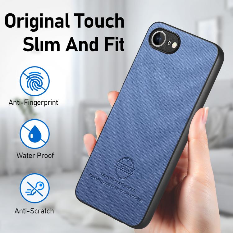 For iPhone 16e Twill Fabric Leather Skin Back Phone Case(Blue) - iPhone 16e Cases by PMC TechLife | Online Shopping South Africa | PMC TechLife | Buy Now Pay Later Mobicred