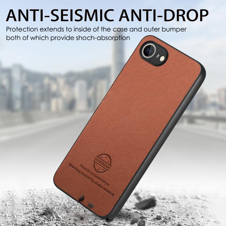 For iPhone 16e Twill Fabric Leather Skin Back Phone Case(Brown) - iPhone 16e Cases by PMC TechLife | Online Shopping South Africa | PMC TechLife | Buy Now Pay Later Mobicred
