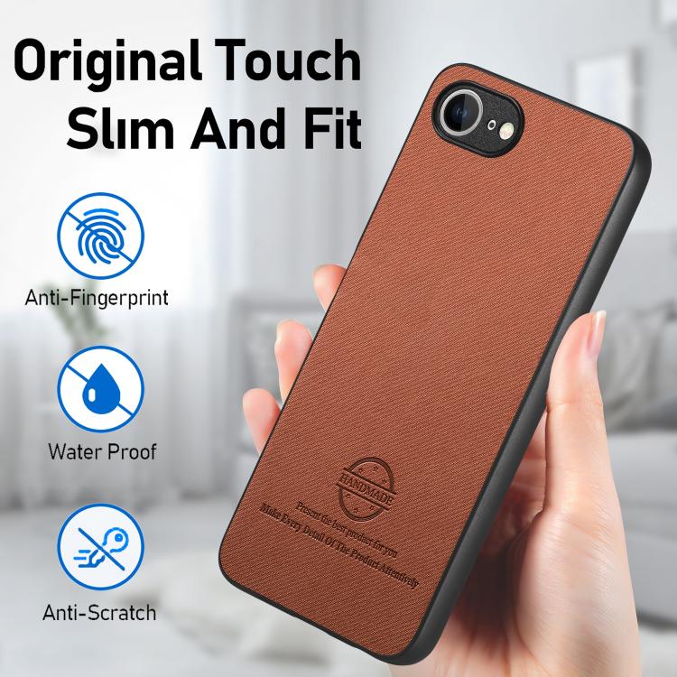 For iPhone 16e Twill Fabric Leather Skin Back Phone Case(Brown) - iPhone 16e Cases by PMC TechLife | Online Shopping South Africa | PMC TechLife | Buy Now Pay Later Mobicred