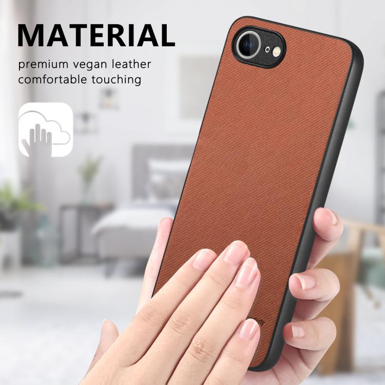 For iPhone 16e Twill Fabric Leather Skin Back Phone Case(Brown) - iPhone 16e Cases by PMC TechLife | Online Shopping South Africa | PMC TechLife | Buy Now Pay Later Mobicred