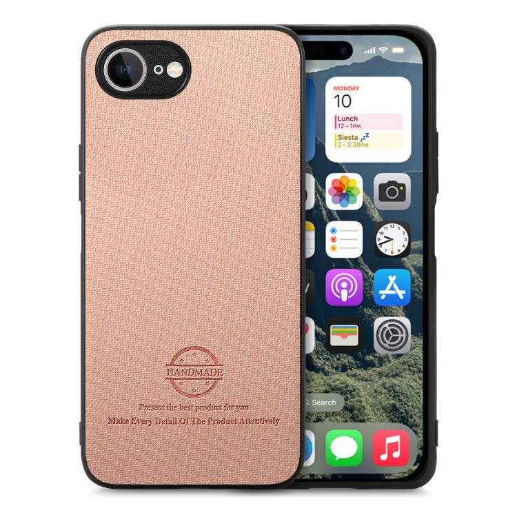 For iPhone 16e Twill Fabric Leather Skin Back Phone Case(Pink) - iPhone 16e Cases by PMC TechLife | Online Shopping South Africa | PMC TechLife | Buy Now Pay Later Mobicred