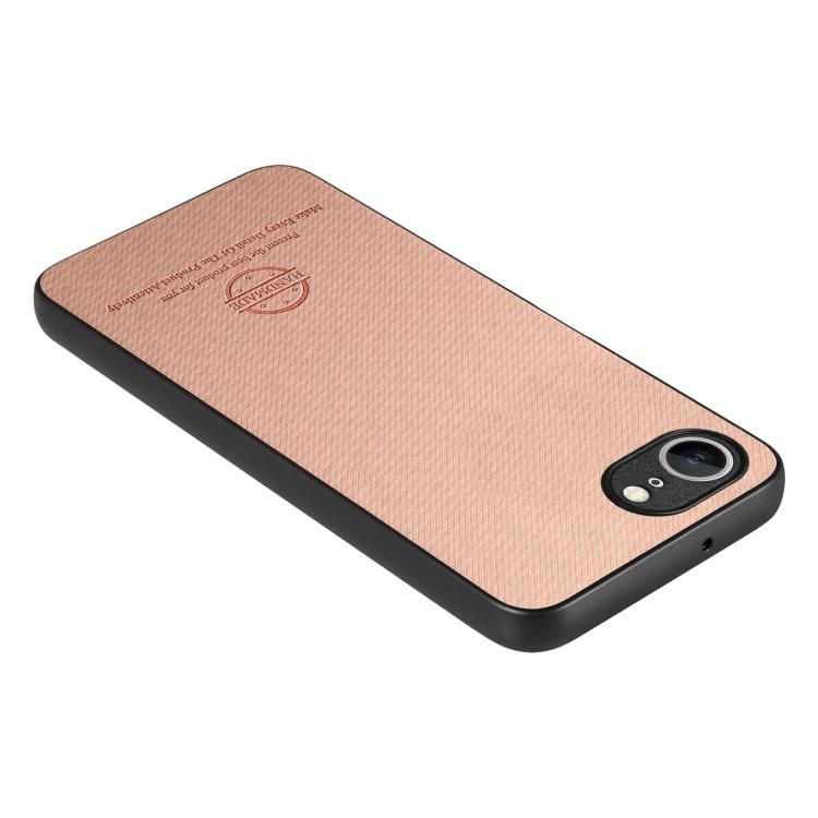 For iPhone 16e Twill Fabric Leather Skin Back Phone Case(Pink) - iPhone 16e Cases by PMC TechLife | Online Shopping South Africa | PMC TechLife | Buy Now Pay Later Mobicred