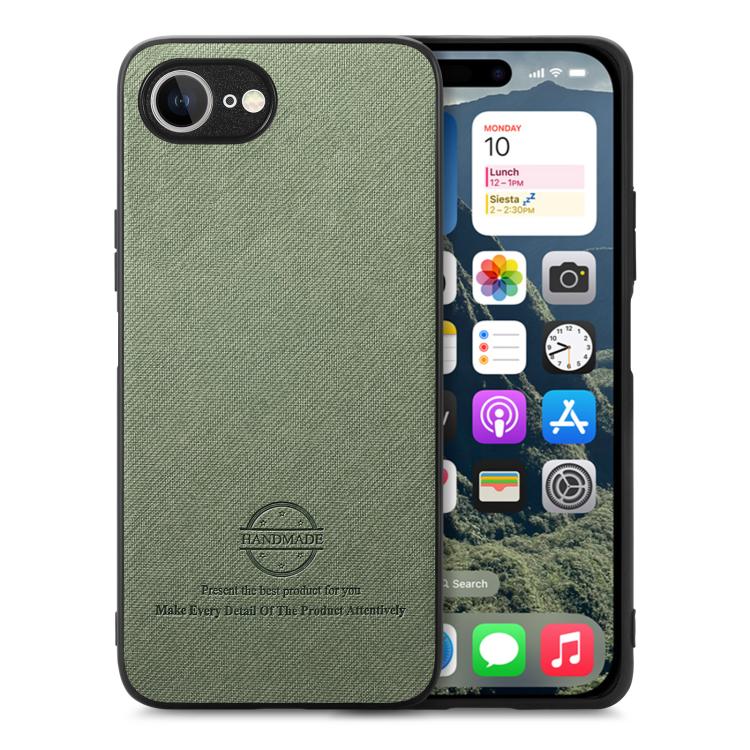 For iPhone 16e Twill Fabric Leather Skin Back Phone Case(Green) - iPhone 16e Cases by PMC TechLife | Online Shopping South Africa | PMC TechLife | Buy Now Pay Later Mobicred