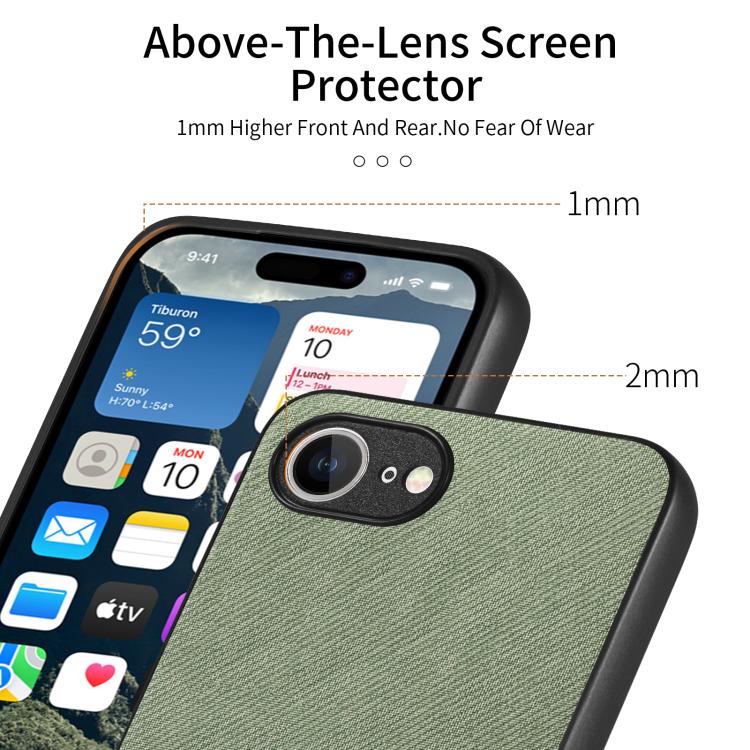 For iPhone 16e Twill Fabric Leather Skin Back Phone Case(Green) - iPhone 16e Cases by PMC TechLife | Online Shopping South Africa | PMC TechLife | Buy Now Pay Later Mobicred