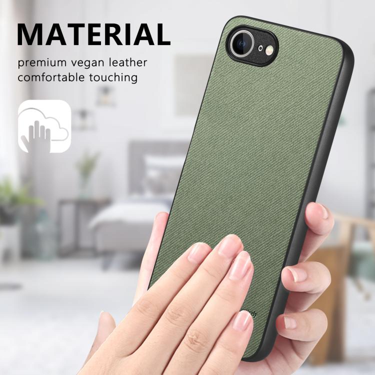 For iPhone 16e Twill Fabric Leather Skin Back Phone Case(Green) - iPhone 16e Cases by PMC TechLife | Online Shopping South Africa | PMC TechLife | Buy Now Pay Later Mobicred
