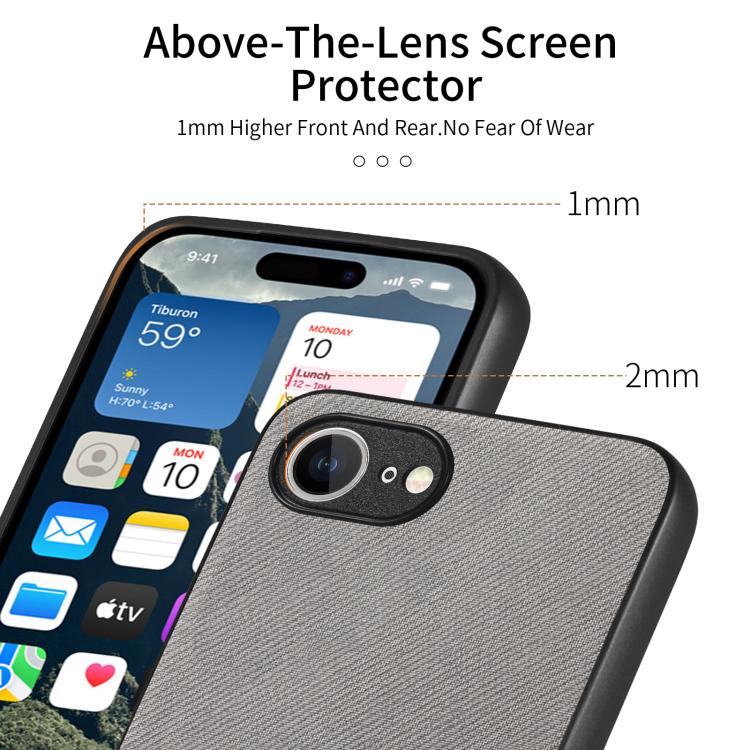 For iPhone 16e Twill Fabric Leather Skin Back Phone Case(Gray) - iPhone 16e Cases by PMC TechLife | Online Shopping South Africa | PMC TechLife | Buy Now Pay Later Mobicred