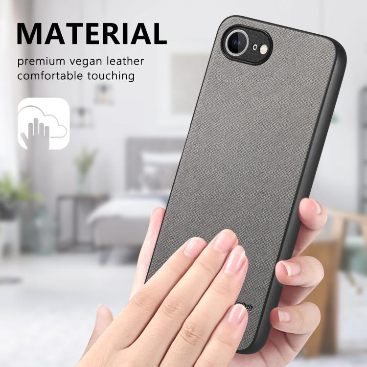 For iPhone 16e Twill Fabric Leather Skin Back Phone Case(Gray) - iPhone 16e Cases by PMC TechLife | Online Shopping South Africa | PMC TechLife | Buy Now Pay Later Mobicred