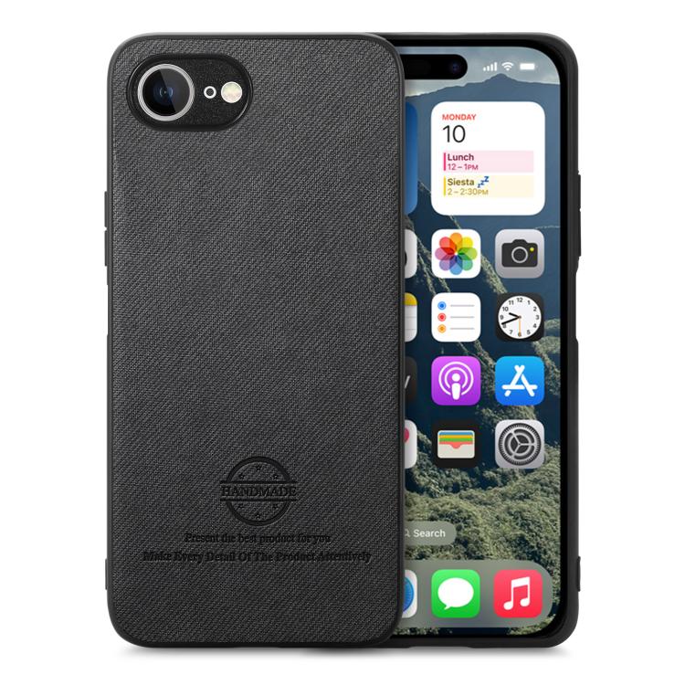 For iPhone 16e Twill Fabric Leather Skin Back Phone Case(Black) - iPhone 16e Cases by PMC TechLife | Online Shopping South Africa | PMC TechLife | Buy Now Pay Later Mobicred