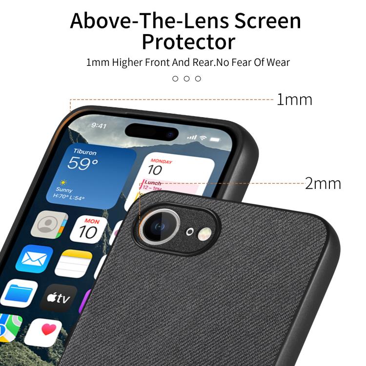 For iPhone 16e Twill Fabric Leather Skin Back Phone Case(Black) - iPhone 16e Cases by PMC TechLife | Online Shopping South Africa | PMC TechLife | Buy Now Pay Later Mobicred