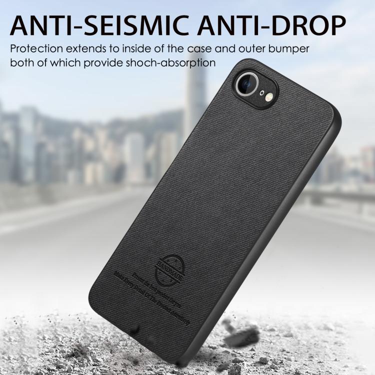 For iPhone 16e Twill Fabric Leather Skin Back Phone Case(Black) - iPhone 16e Cases by PMC TechLife | Online Shopping South Africa | PMC TechLife | Buy Now Pay Later Mobicred