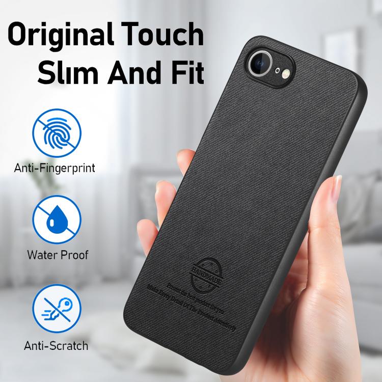 For iPhone 16e Twill Fabric Leather Skin Back Phone Case(Black) - iPhone 16e Cases by PMC TechLife | Online Shopping South Africa | PMC TechLife | Buy Now Pay Later Mobicred