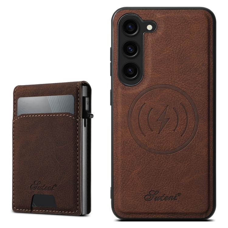 For Samsung Galaxy S25 5G Suteni H19 Litchi Texture 2-in-1 MagSafe Removable Card Case Back Phone Case(Brown) - Galaxy S25 5G Cases by Suteni | Online Shopping South Africa | PMC TechLife | Buy Now Pay Later Mobicred