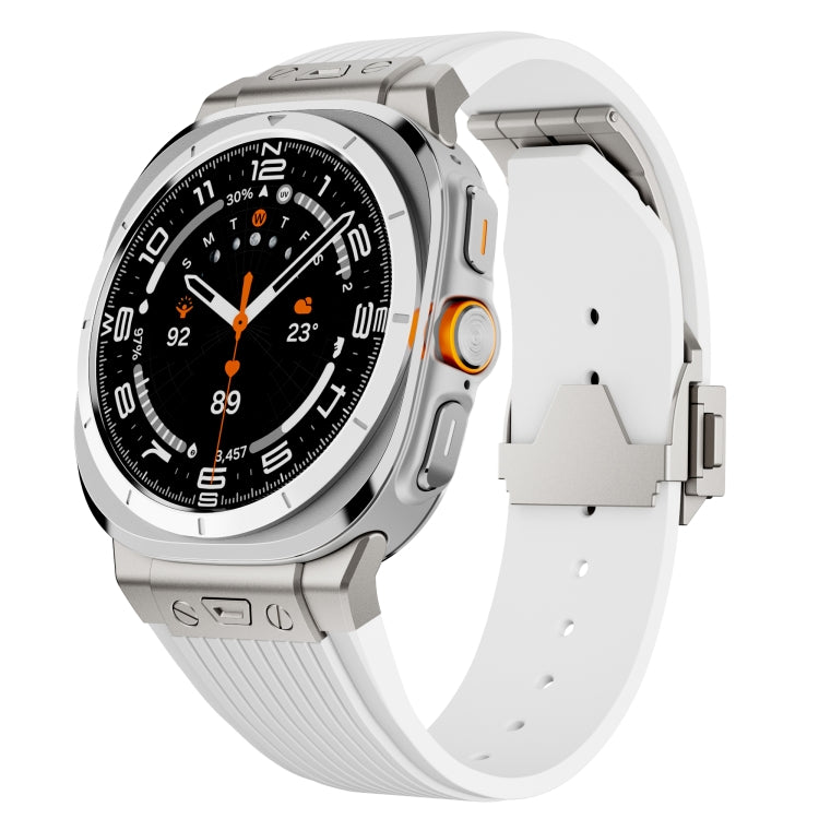 For Samsung Galaxy Watch Ultra 47mm / Ultra 2025 Titanium Connector Silver Buckle Silicone Watch Band(White) - free shipping - PMC TechLife - Order now!