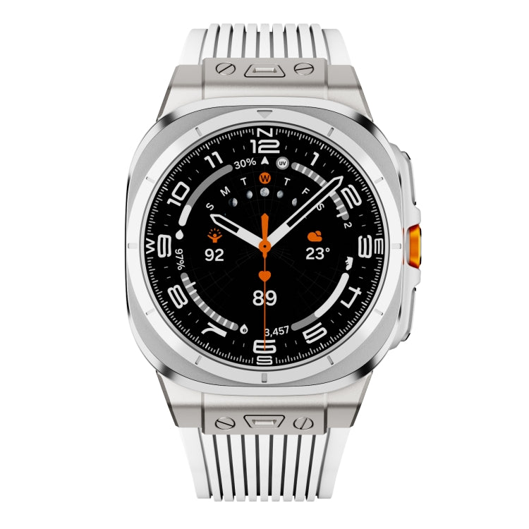For Samsung Galaxy Watch Ultra 47mm / Ultra 2025 Titanium Connector Silver Buckle Silicone Watch Band(White) - free shipping - PMC TechLife - Order now!
