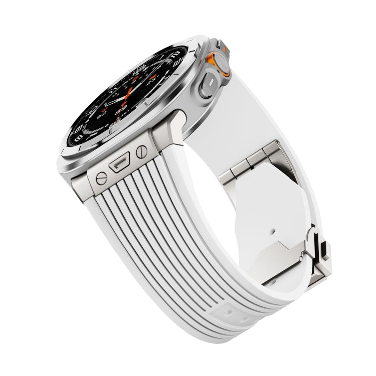 For Samsung Galaxy Watch Ultra 47mm / Ultra 2025 Titanium Connector Silver Buckle Silicone Watch Band(White) - free shipping - PMC TechLife - Order now!