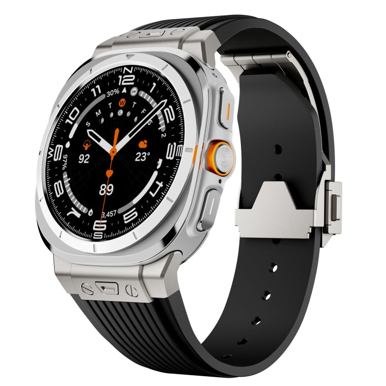 For Samsung Galaxy Watch Ultra 47mm Titanium Connector Silver Buckle Silicone Watch Band(Black) - free shipping - PMC TechLife - Order now!