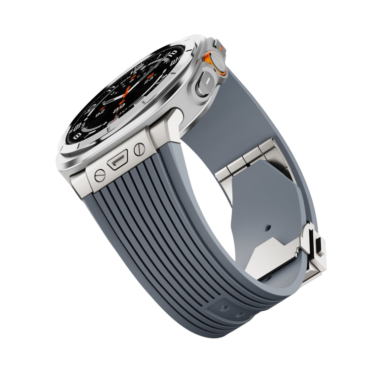 For Samsung Galaxy Watch Ultra 47mm Titanium Connector Silver Buckle Silicone Watch Band(Gray) - free shipping - PMC TechLife - Order now!