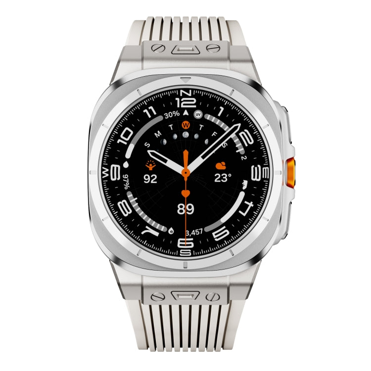 For Samsung Galaxy Watch Ultra 47mm Titanium Connector Silver Buckle Silicone Watch Band(Starlight) - free shipping - PMC TechLife - Order now!