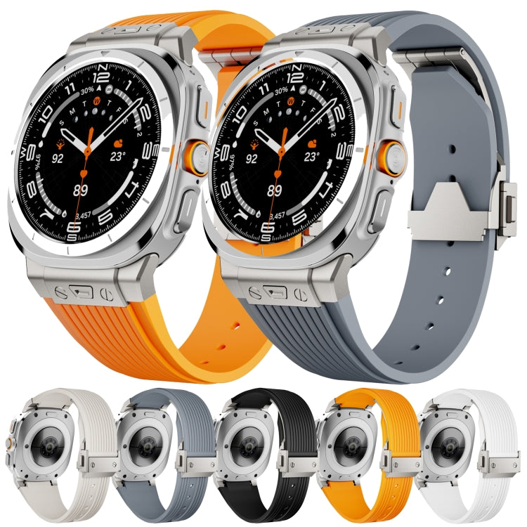 For Samsung Galaxy Watch Ultra 47mm Titanium Connector Silver Buckle Silicone Watch Band(Gray) - free shipping - PMC TechLife - Order now!