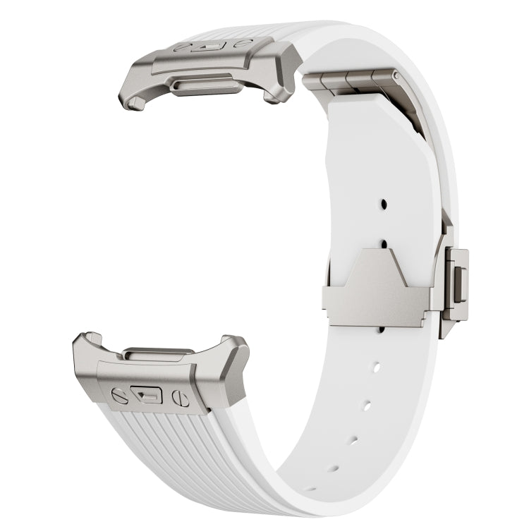 For Samsung Galaxy Watch Ultra 47mm / Ultra 2025 Titanium Connector Silver Buckle Silicone Watch Band(White) - free shipping - PMC TechLife - Order now!