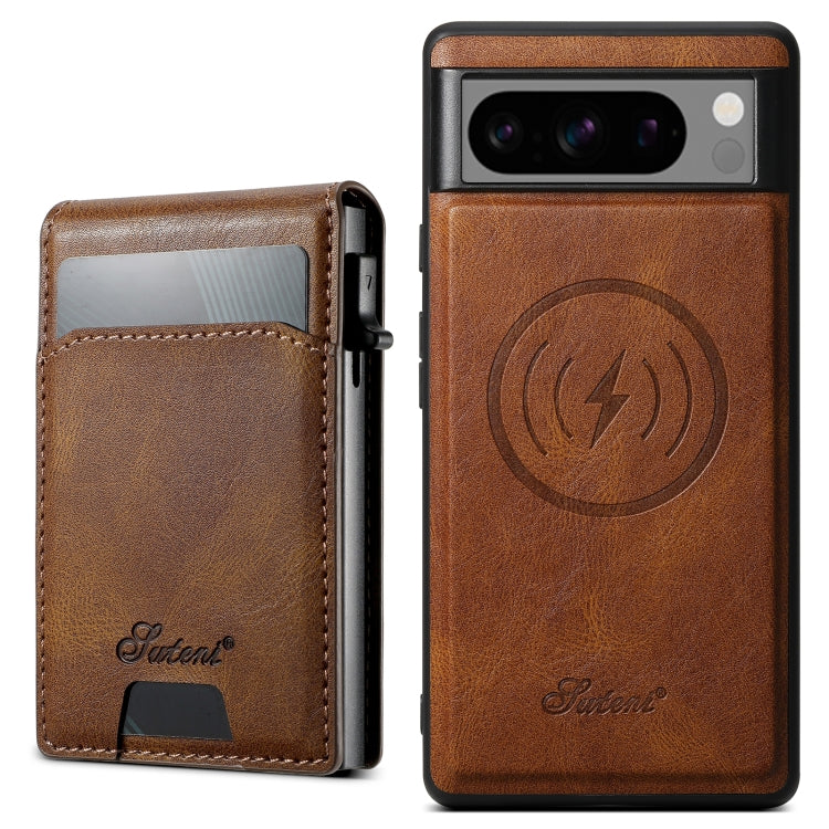 For Google Pixel 8 Pro Suteni H19 Oil Wax 2-in-1 MagSafe Removable Card Box Back Phone Case(Brown) - free shipping - PMC TechLife - Order now!