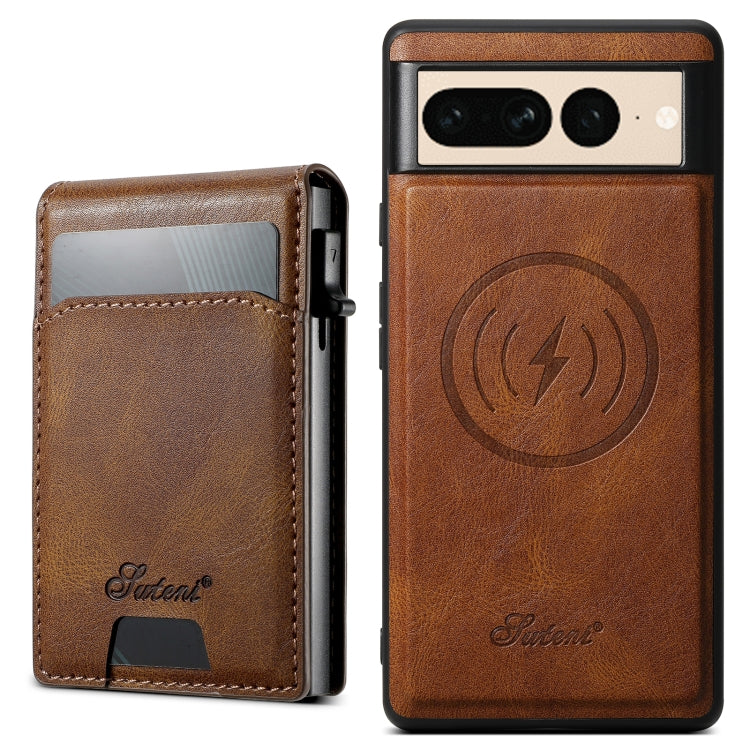For Google Pixel 7 Pro Suteni H19 Oil Wax 2-in-1 MagSafe Removable Card Box Back Phone Case(Brown) - free shipping - PMC TechLife - Order now!