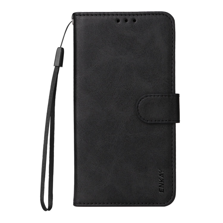For Samsung Galaxy S25 5G ENKAY Card Wallet Calf Texture Leather Phone Case with Screen Film(Black) - Galaxy S25 5G Cases by ENKAY | Online Shopping South Africa | PMC Jewellery | Buy Now Pay Later Mobicred
