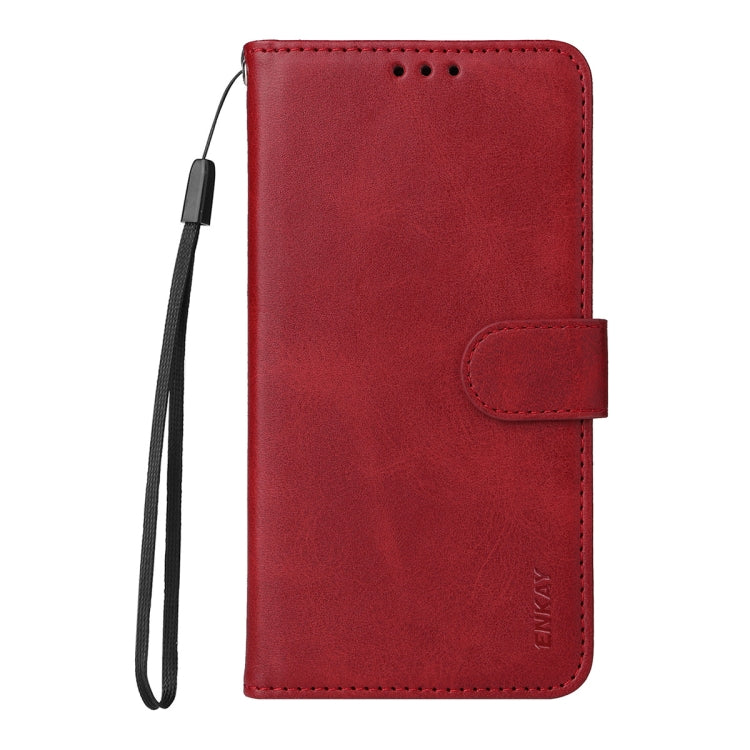For Samsung Galaxy S25 5G ENKAY Card Wallet Calf Texture Leather Phone Case with Screen Film(Red) - Galaxy S25 5G Cases by ENKAY | Online Shopping South Africa | PMC Jewellery | Buy Now Pay Later Mobicred