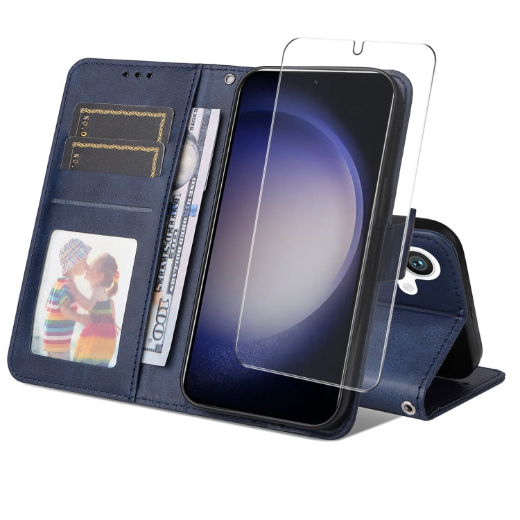 For Samsung Galaxy S25+ 5G ENKAY Card Wallet Calf Texture Leather Phone Case with Screen Film(Blue) - free shipping - PMC Jewellery - Order now!