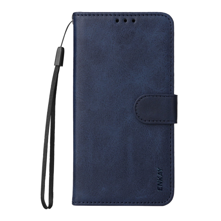 For Samsung Galaxy S25+ 5G ENKAY Card Wallet Calf Texture Leather Phone Case with Screen Film(Blue) - free shipping - PMC Jewellery - Order now!