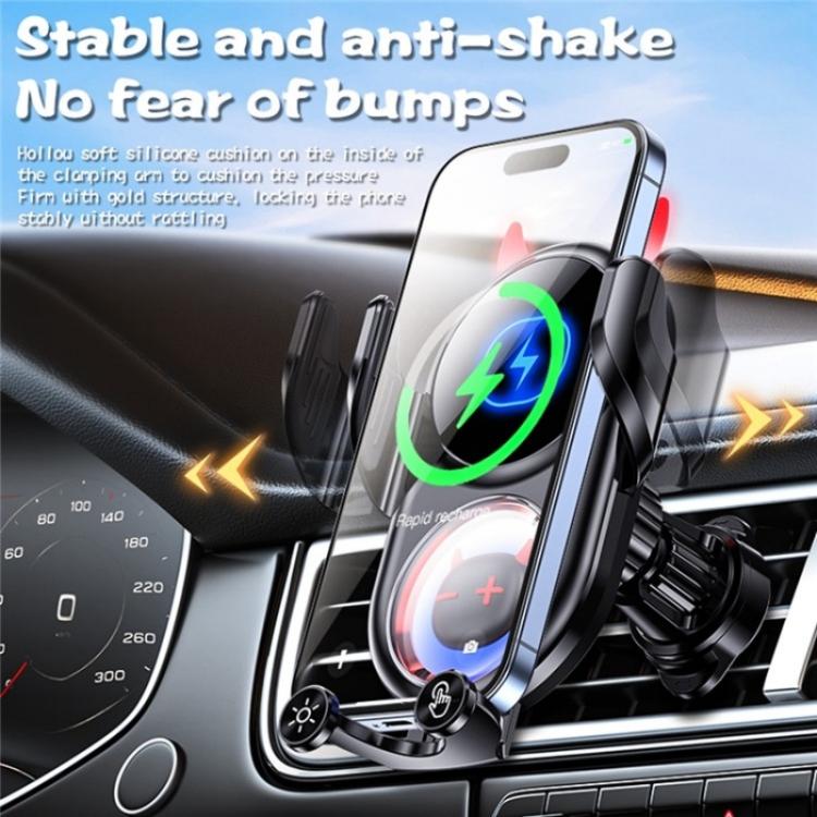 D1 Devil Design Air Vent Mount Phone Holder Stand 15W Car Wireless Charger(Black) - Car Charger by PMC TechLife | Online Shopping South Africa | PMC TechLife | Buy Now Pay Later Mobicred