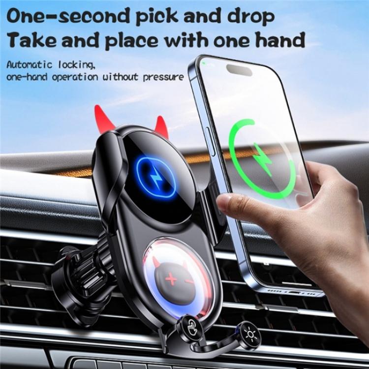 D1 Devil Design Air Vent Mount Phone Holder Stand 15W Car Wireless Charger(White) - Car Charger by PMC TechLife | Online Shopping South Africa | PMC TechLife | Buy Now Pay Later Mobicred
