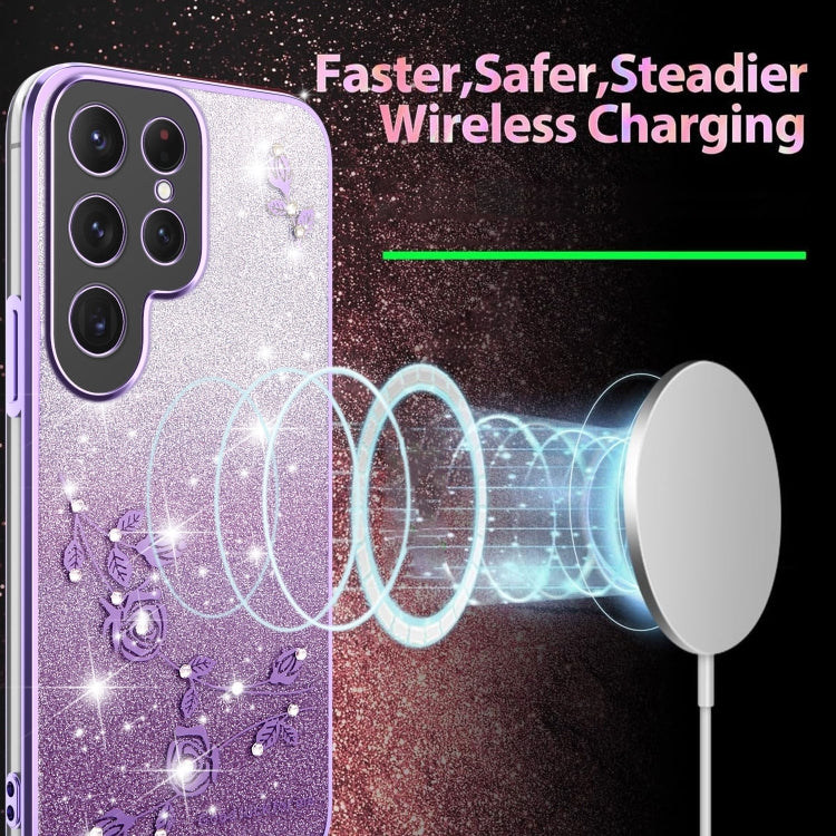 For Samsung Galaxy S25 5G Gradient Glitter Flower All-inclusive Phone Case(Purple) - Galaxy S25 5G Cases by PMC Jewellery | Online Shopping South Africa | PMC Jewellery | Buy Now Pay Later Mobicred