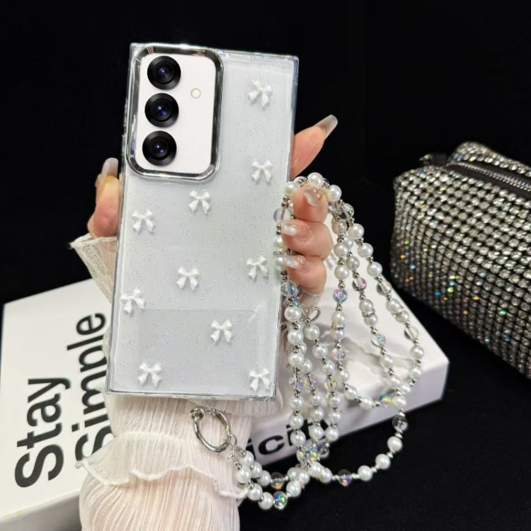For Samsung Galaxy S25 5G Little Fresh Bow Neck Chain TPU Phone Case(White) - Galaxy S25 5G Cases by PMC Jewellery | Online Shopping South Africa | PMC Jewellery | Buy Now Pay Later Mobicred