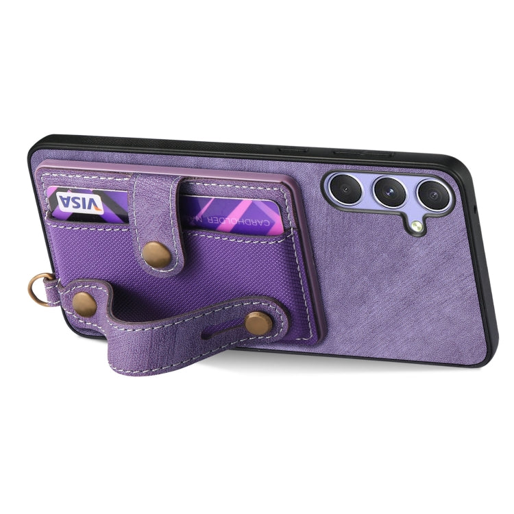 For Samsung Galaxy S25+ 5G Retro Cross Wristband Wallet Leather Back Phone Case(Purple) - Galaxy S25+ 5G Cases by PMC Jewellery | Online Shopping South Africa | PMC Jewellery | Buy Now Pay Later Mobicred