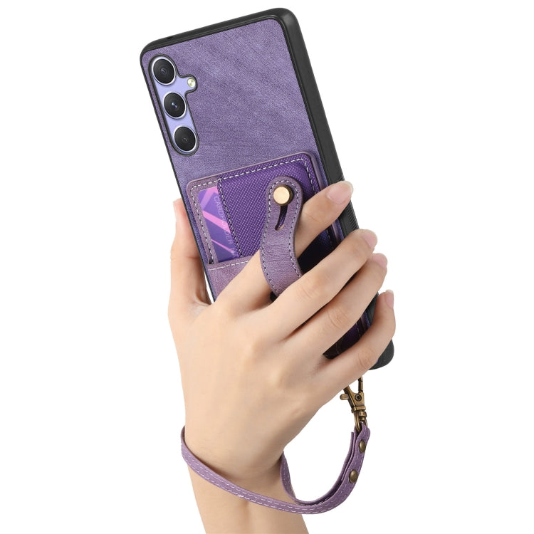 For Samsung Galaxy S25+ 5G Retro Cross Wristband Wallet Leather Back Phone Case(Purple) - Galaxy S25+ 5G Cases by PMC Jewellery | Online Shopping South Africa | PMC Jewellery | Buy Now Pay Later Mobicred