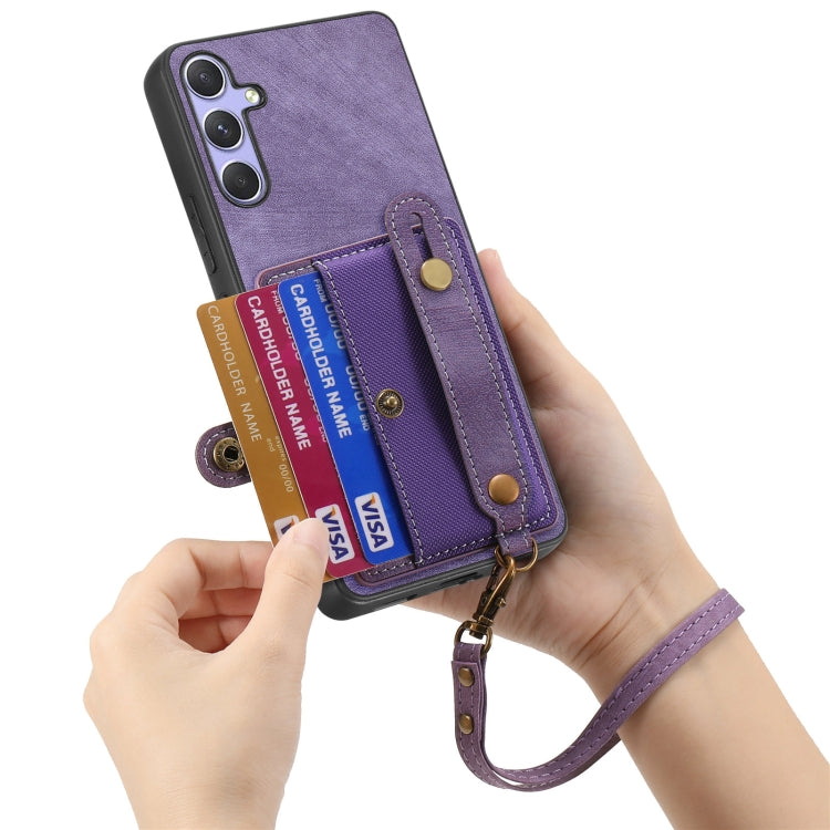 For Samsung Galaxy S25+ 5G Retro Cross Wristband Wallet Leather Back Phone Case(Purple) - Galaxy S25+ 5G Cases by PMC Jewellery | Online Shopping South Africa | PMC Jewellery | Buy Now Pay Later Mobicred