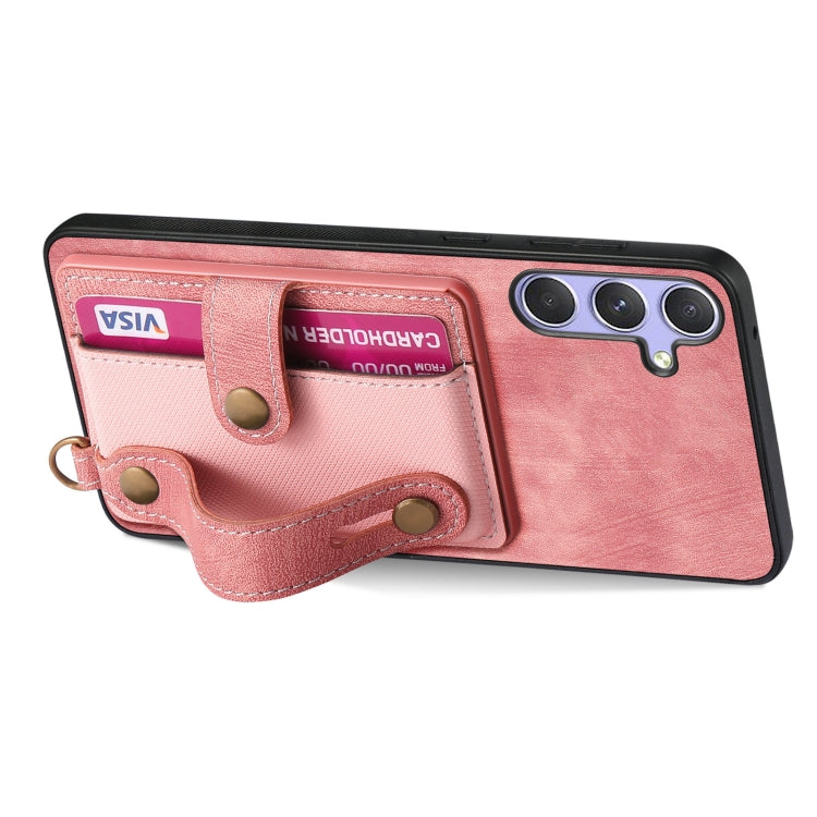 For Samsung Galaxy S25 Ultra 5G Retro Cross Wristband Wallet Leather Back Phone Case(Pink) - Galaxy S25 Ultra 5G Cases by PMC Jewellery | Online Shopping South Africa | PMC Jewellery | Buy Now Pay Later Mobicred