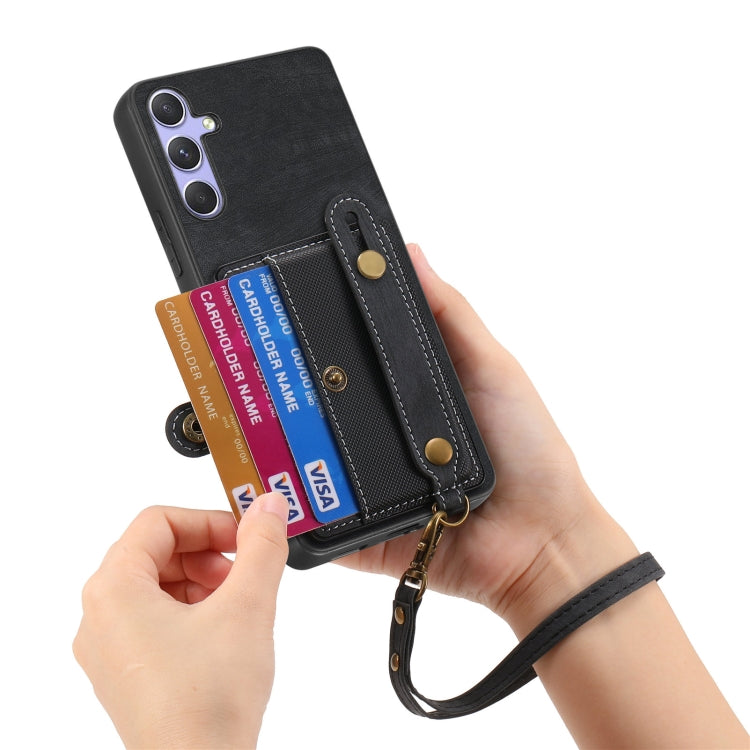 For Samsung Galaxy S25 Ultra 5G Retro Cross Wristband Wallet Leather Back Phone Case(Black) - Galaxy S25 Ultra 5G Cases by PMC Jewellery | Online Shopping South Africa | PMC Jewellery | Buy Now Pay Later Mobicred