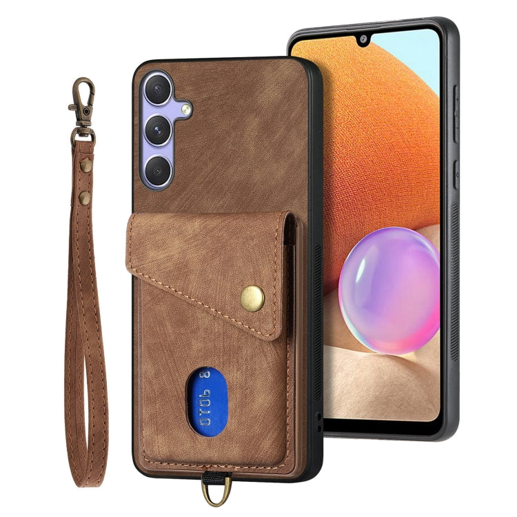 For Samsung Galaxy S25 5G Retro Card Wallet Fold Leather Phone Case with Strap(Brown) - Galaxy S25 5G Cases by PMC TechLife | Online Shopping South Africa | PMC TechLife | Buy Now Pay Later Mobicred