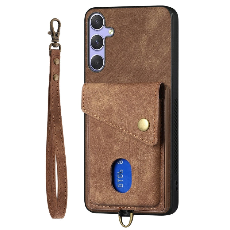 For Samsung Galaxy S25 5G Retro Card Wallet Fold Leather Phone Case with Strap(Brown) - Galaxy S25 5G Cases by PMC TechLife | Online Shopping South Africa | PMC TechLife | Buy Now Pay Later Mobicred