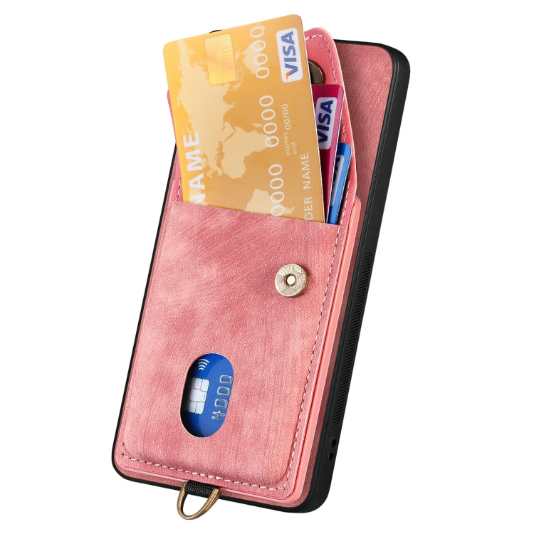 For Samsung Galaxy S25 5G Retro Card Wallet Fold Leather Phone Case with Strap(Pink) - Galaxy S25 5G Cases by PMC TechLife | Online Shopping South Africa | PMC TechLife | Buy Now Pay Later Mobicred