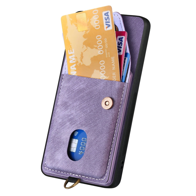 For Samsung Galaxy S25+ 5G Retro Card Wallet Fold Leather Phone Case with Strap(Purple) - Galaxy S25+ 5G Cases by PMC TechLife | Online Shopping South Africa | PMC TechLife | Buy Now Pay Later Mobicred