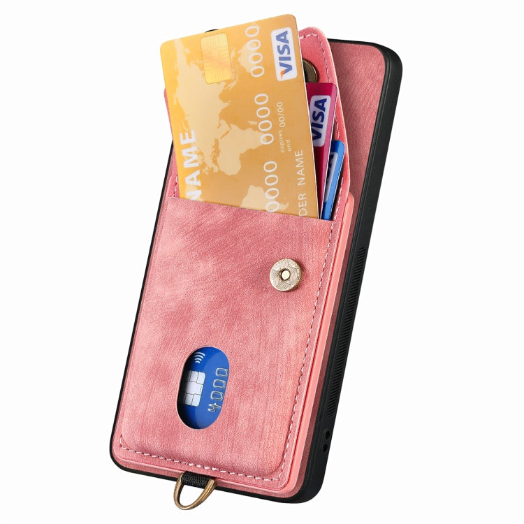 For Samsung Galaxy S25 Ultra 5G Retro Card Wallet Fold Leather Phone Case with Strap(Pink) - Galaxy S25 Ultra 5G Cases by PMC TechLife | Online Shopping South Africa | PMC TechLife | Buy Now Pay Later Mobicred