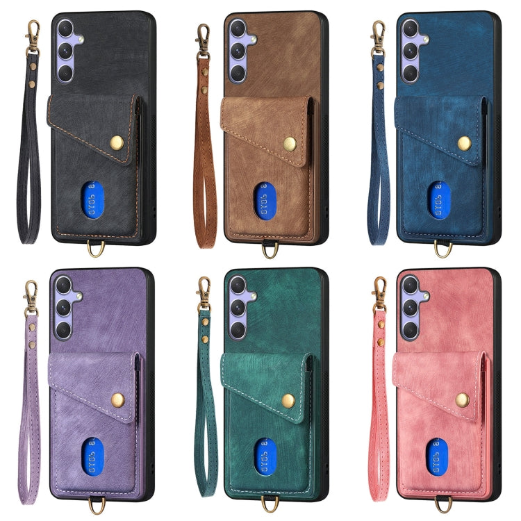 For Samsung Galaxy S25 Ultra 5G Retro Card Wallet Fold Leather Phone Case with Strap(Brown) - Galaxy S25 Ultra 5G Cases by PMC TechLife | Online Shopping South Africa | PMC TechLife | Buy Now Pay Later Mobicred
