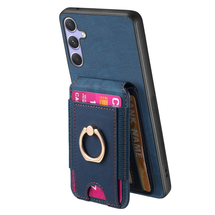 For Samsung Galaxy S25 5G Retro Splitable Magnetic Stand Card Bag Leather Phone Case(Blue) - Galaxy S25 5G Cases by PMC Jewellery | Online Shopping South Africa | PMC Jewellery | Buy Now Pay Later Mobicred